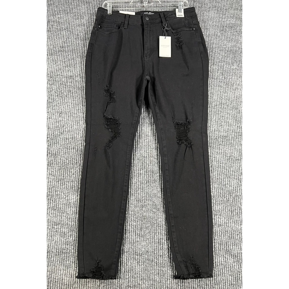 Judy Blue Jeans Womens Size 13/31 Black Skinny Fit Distressed Casual Comfort New